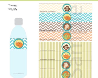 Wildlife themed Water Bottle Labels, INSTANT DOWNLOAD, by Cupcake Stylist on Etsy