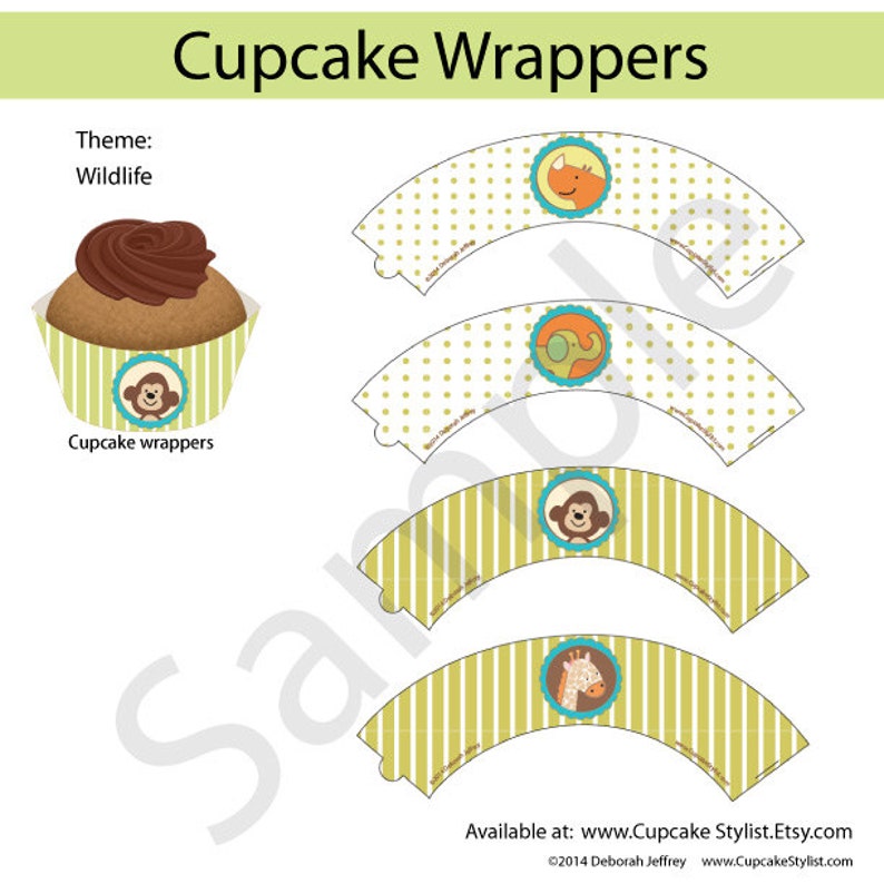 WILDLIFE Cupcake Wrappers, Instant DOWNLOAD by Cupcake Stylist on Etsy image 1