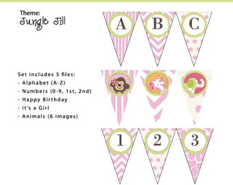 JUNGLE JILL Banner, Letters and Numbers, Instant DOWNLOAD, by Cupcake Stylist on Etsy