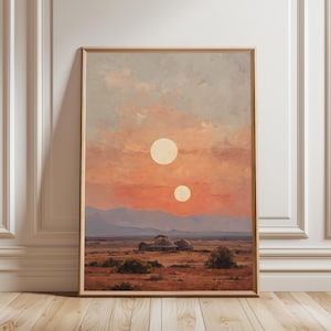 Coucher de Soleil sur Tatooine | Poster Star Wars | Peinture Style Huile Digitale | Désert des Deux Soleils | Art Cinématique Sci-Fi