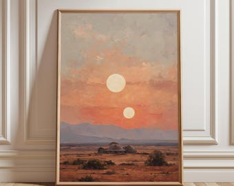 Tatooine Sunset – Twin Suns Sci-Fi vertical Oil Painting style