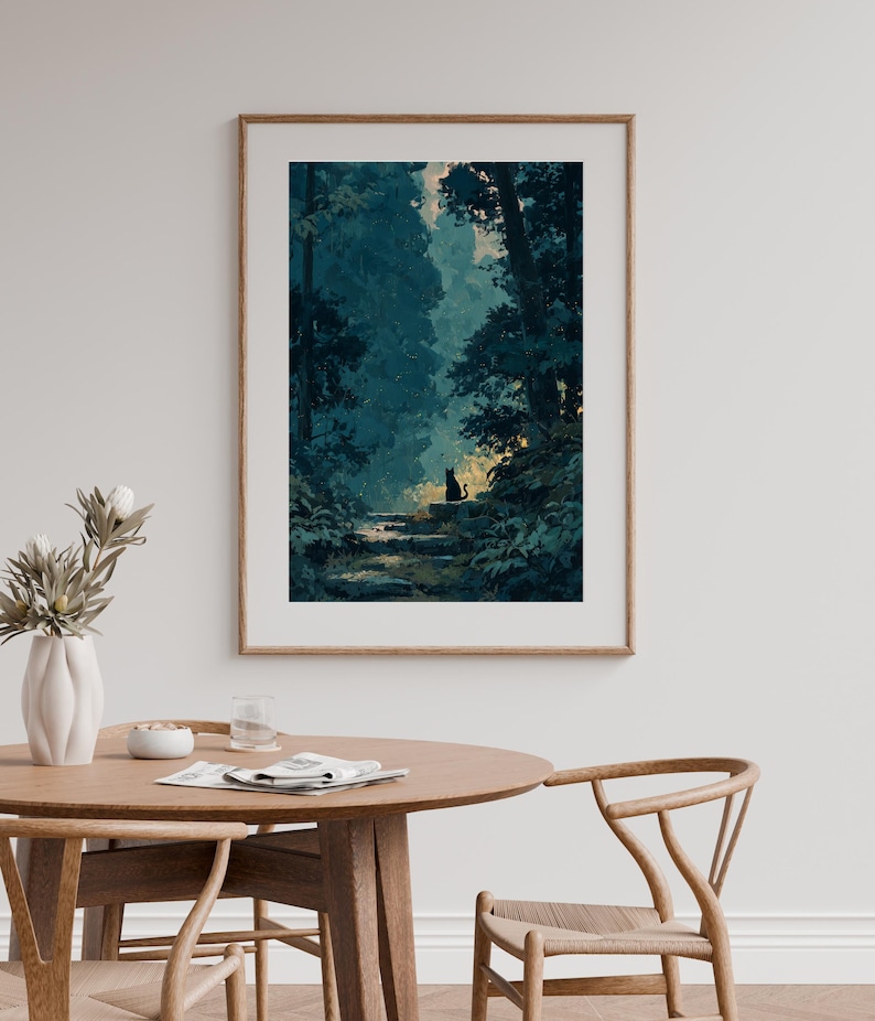 Jiji Enchanted Forest Poster – Ghibli Inspired Black Cat Night Art, Lofi Wall Decor image 6