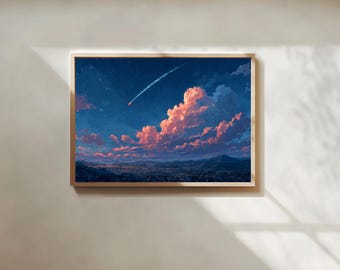 Your Name Shooting Star Night Sky – Anime Style Poster | Cinematic Landscape Wall Art