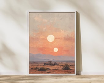 Tatooine Twin Suns Oil Painting | Sci-Fi Desert Landscape Wall Art Print