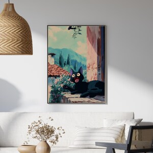 Jiji Lazy Summer Poster – Ghibli Inspired Black Cat Rooftop Art, Anime Wall Decor image 5