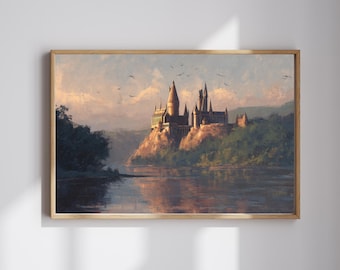 Enchanted Night Over Hogwarts Castle – Digital Oil Painting Masterpiece