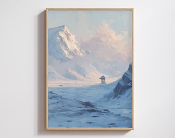 AT-AT Hoth Snow Print – Star Wars Inspired Oil Painting Style, Sci-Fi Digital Download