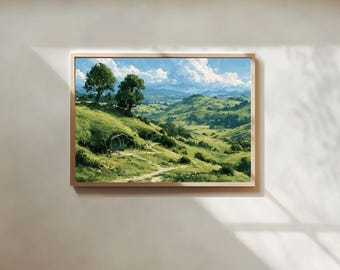 The Shire Hobbit Hole – Lord of the Rings Inspired Poster | Fantasy Landscape Wall Art