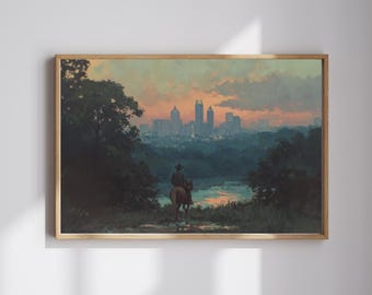 リックのアトランタへの旅 – ウォーキング・デッドにインスパイアされたデジタル油絵 – 終末世界風景画 – 即時ダウンロード