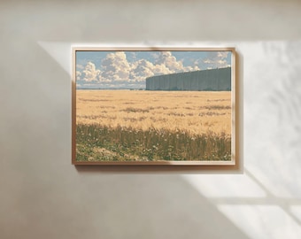 The Wall Beyond the Fields – Dark Fantasy Anime Style Poster | Epic Landscape Digital Art