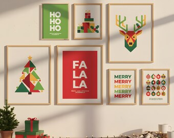 Arte mural navideño moderno / Set de 7 pósteres navideños imprimibles / Láminas navideñas / Arte colorido / Descarga digital