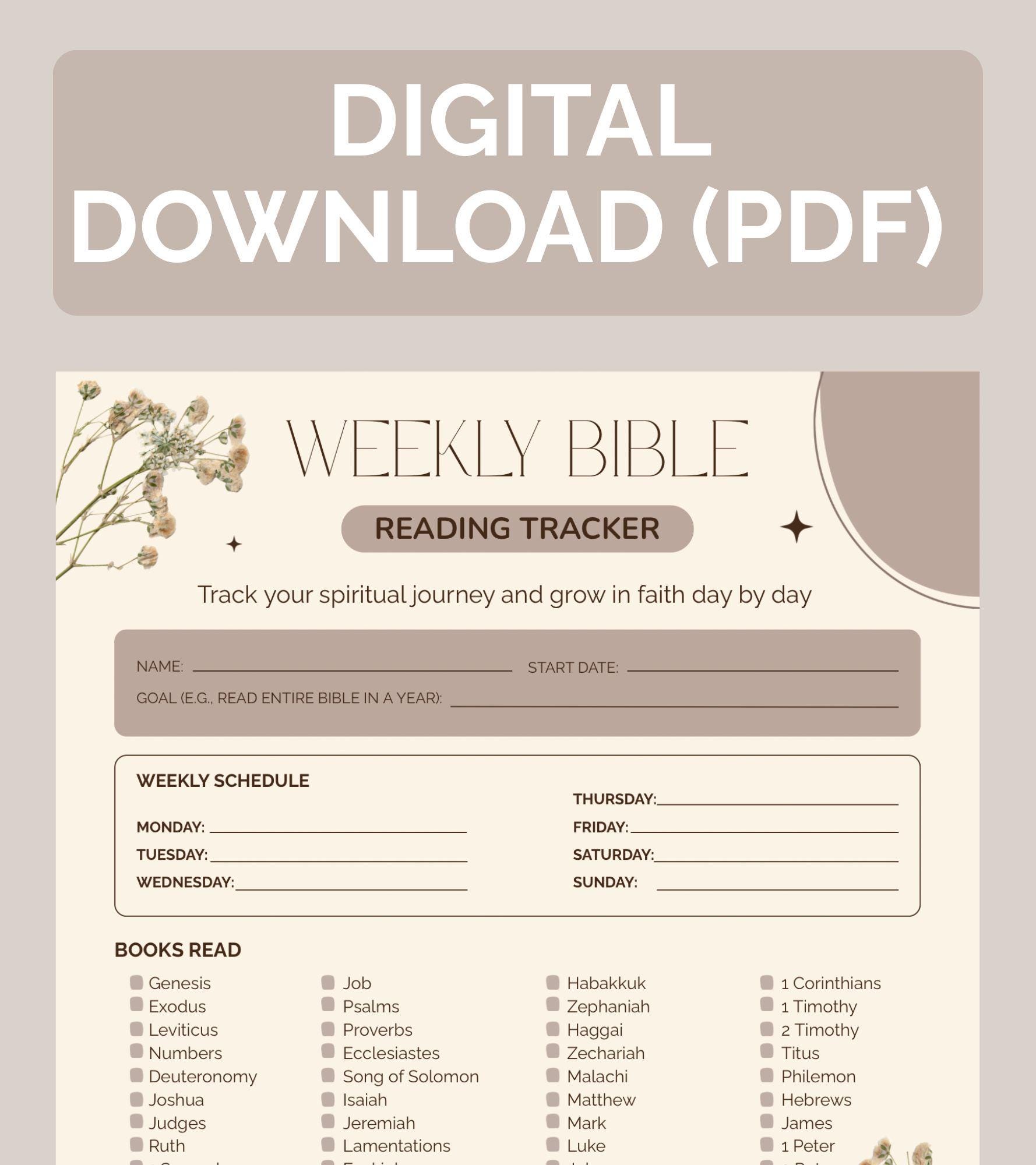 Bible Reading Checklist Printable | Weekly Faith Planner | Scripture ...