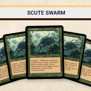 MTG Scute Swarm Token Set 18 Kort | Landfall Insect Tribal Commander EDH Casual | Mörk Fantasy Medeltida Retro Konst Magi