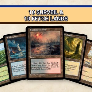 MTG Proxy Lands 20 Karten | Surveil Lands Lande Fetch Lands konkurrenzfähiger Kommandant cEDH Mana Base | Dunkle Fantasy Retro Kunst