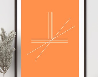 Geometric Abstract Art Print: Orange and White Line Design (Digital Download)