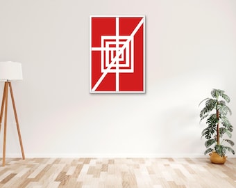 Red and White Geometric Abstract Art Print: Minimalist Home Decor (Digital Download)