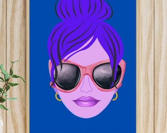 Retrato de mujer en estilo pop art / Impresión morada de moda y elegancia (descarga digital)
