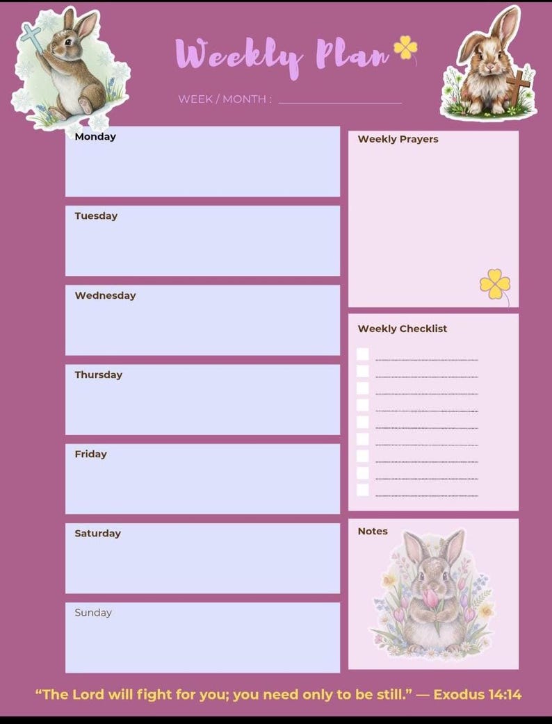 Faithful Bunny Weekly Planner – Digital Download/ Printable - Etsy
