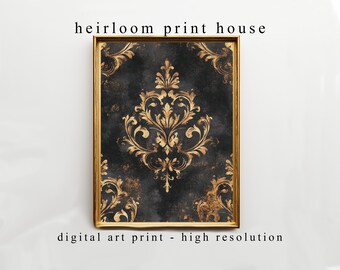 Moody Baroque Damask Printable Wall Art - Darkly Elegant Floral Pattern, Gothic Luxe Decor, Vintage Decorative Art, Digital Download 393