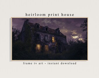 Gothic Mansion Frame TV Art, Moody Haunted House Illustration, Vintage Spooky Wall Decor, Crumbling Manor, Digital Download 302