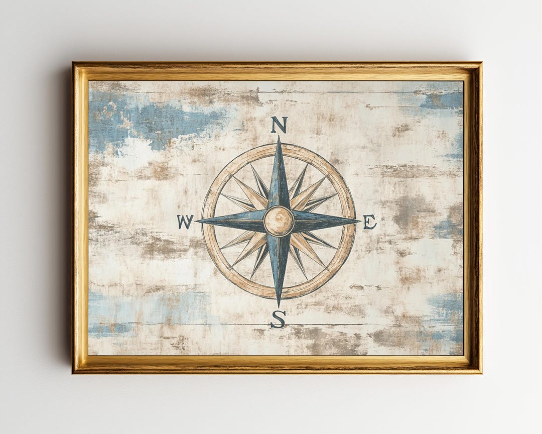 Nautical Compass Ink Nautical Compass Rose Illustration - Vintage Printable Wall Art, Rustic ...