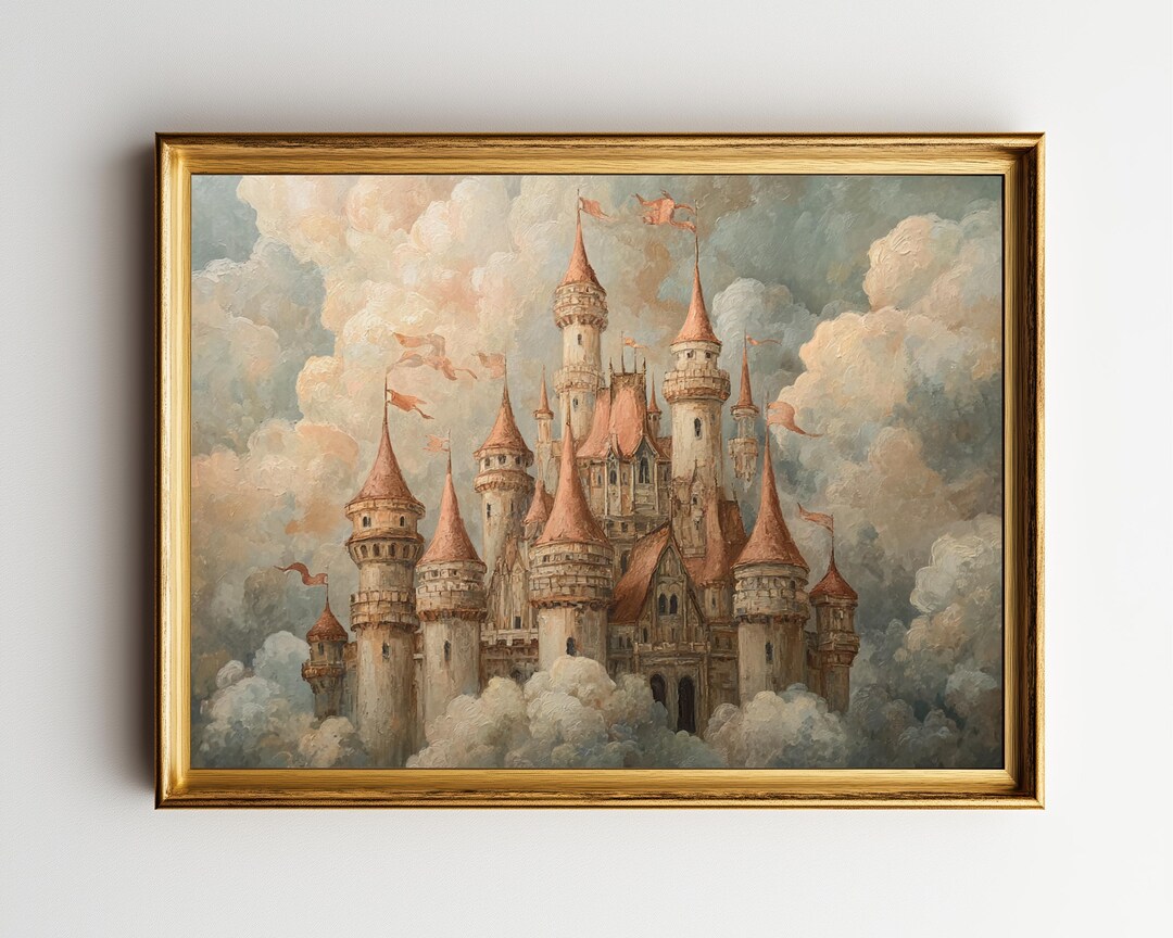 Vintage Fairy Tale Castle Print, Printable Dreamy Wall Art, Soft ...