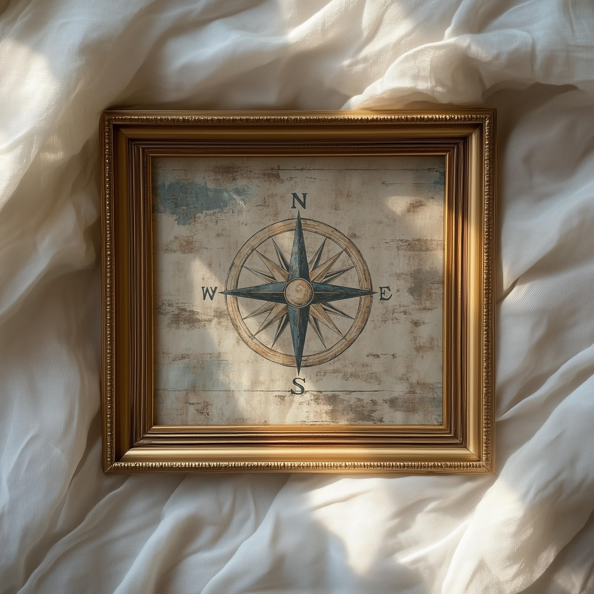 Nautical Compass Ink Nautical Compass Rose Illustration - Vintage Printable Wall Art, Rustic ...