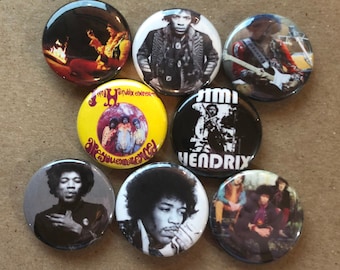 8 Brand New 1" "Jimi Hendrix" Button Set