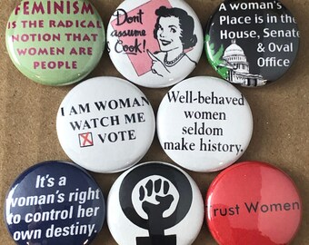 8 Brand New 1" "Women's Rights" Button Set