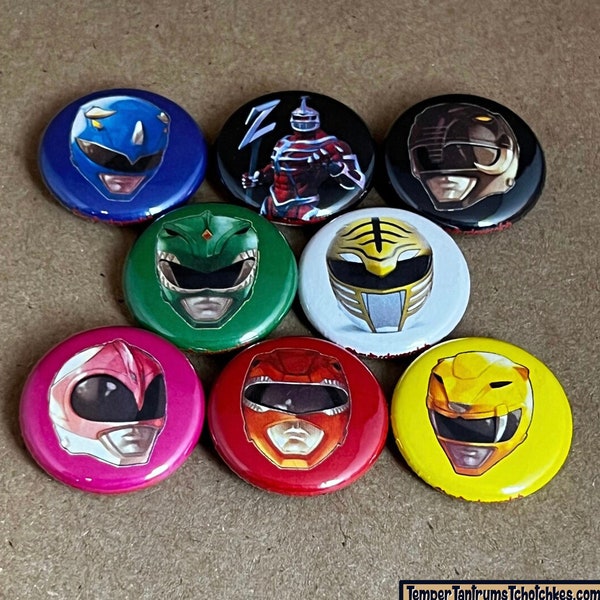 Set maschere Power Rangers -Pulsanti da 1" o 1,5"-