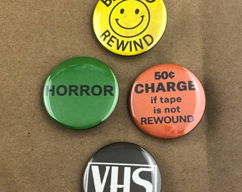 Handmade Accessory 1in Pinback Button VHS Tape Pin Badge Button Illustrated Pin