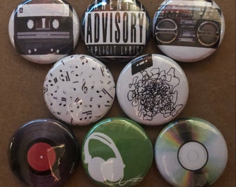 8 Brand New 1" "Music" Button Set