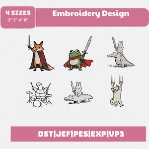 Cute Animal Embroidery Bundle, Funny Cartoon Animal Embroidery Designs, Small Fantasy Machine Embroidery File Download