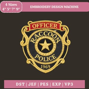 Raccoon City politie borduurontwerp, Resident Evil Officer machinebestand (4 maten)