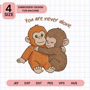 Cute Punch Kun Monkey Embroidery Design, Soulful Hugging Wildlife Machine Pattern, Warm Hearted Jungle Chimp File