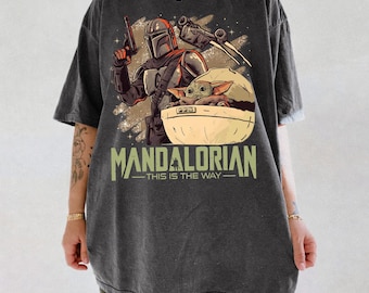 Vintage Star Wars The Mandalorian And Grogu Shirt, Grogu Bounty Hunter Shirt, 90s Style Star Wars Shirt, Baby Yoda Tee, Mandalorian Shirt