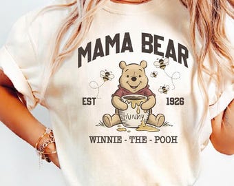 Retro Comfort Colors Mama Bear Shirt, Vintage Winnie The Pooh Mom Tee, Custom Personalized Mother’s Day Gift, Grandma Bear Disney Shirt