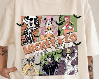 Vintage Disney Mickey & Co Halloween 1928 Shirt, Mickey and Friends Shirt, Mickey Not So Scary Halloween Party Tee, Disney Family Trip Tees