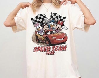 Comfort Colors® Retro Mickey And Friends Speed Team 1928 Shirt, Disney Racing Team Tee, Vintage Lightning McQueen Family Trip Matching Tee