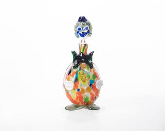 Vintage Murano Art Glass Clown Dekanter - 13 ”mundgeblasene italienische Figural Flasche