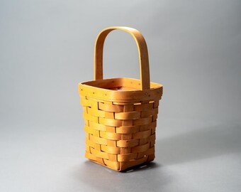 Cestino Longaberger vintage alto e quadrato con manico fisso, anni '90, Dresden, Ohio