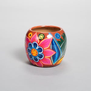 Doniczka z gliny w stylu meksykańskiej sztuki ludowej, malowana ręcznie – 10 cm, terakotowa, doniczka na kwiaty, Tonalá Jalisco Artisan Pottery