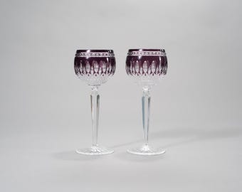 Par de copas de vino Waterford Crystal Clarendon Amethyst Hock, 20 cm (8 pulgadas), color púrpura, diseño tallado transparente.