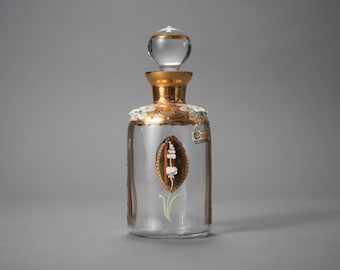 Decantador de cristal de Bohemia antiguo, de alto esmalte dorado con diseño floral, procedente de Checoslovaquia.