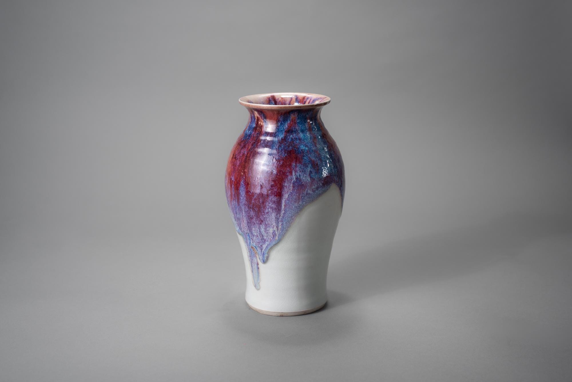 Large Vintage Signed Studio Pottery Vase Purple Blue Drip Glaze Artisan ...