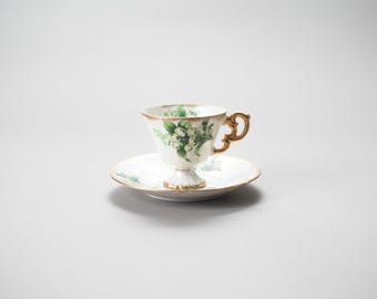 Taza y platillo vintage de Ucagco, Japón, década de 1950 - Lirio del valle - Flor del mes de mayo