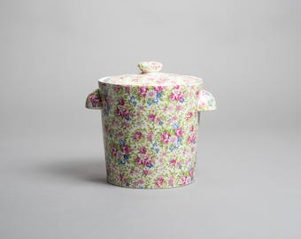 Vintage Japan gekrönte Elefant Rosa Blumen Chintz Keksdose