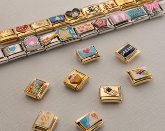 Gold Italian Bracelet Charms, Custom Gold Italy Charms, Personalized Jewelry, 9mm Single Italian Charm, Add-On Charms,Handmade Unique Gift