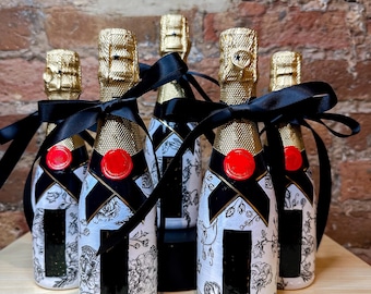 B & W Floral Custom Crafted Champagner Flasche