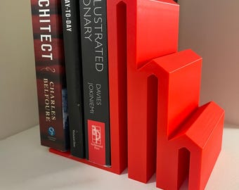 Architectural Modern Bookends – Minimalist House Bookends for Bookshelf Decor | Scandinavian 3D Printed Bookends